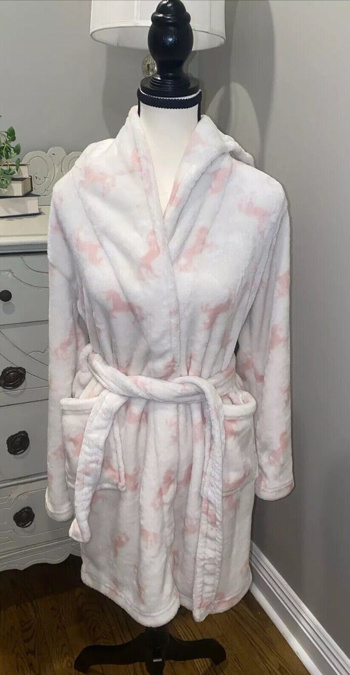 CYNTHIA ROWLEY PLUSH BATH ROBE Pink Unicorns SUPER SOFT Size S/P H5